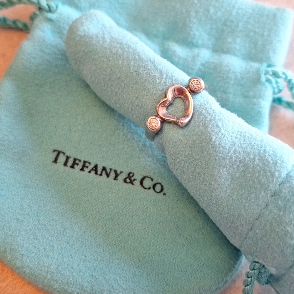 Authentic Tiffany heart ring with two diamonds